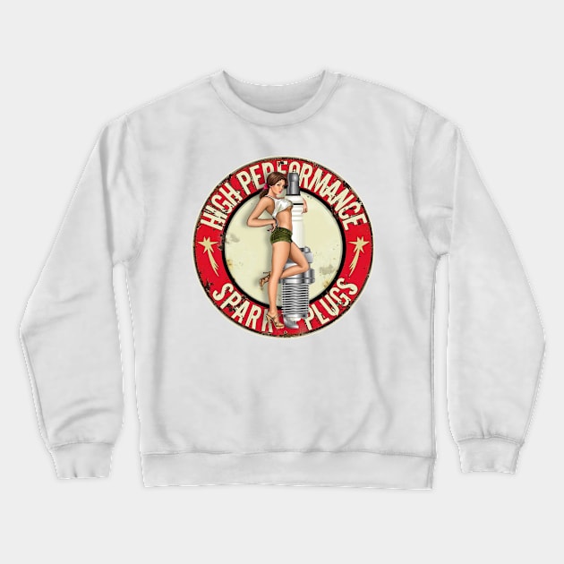 High Performance Spark Plugs - Pin Up Girl Crewneck Sweatshirt by Wilcox PhotoArt